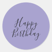 Happy Birthday Lavendel Paarse aangepaste kleur Mo Ronde Sticker (Voorkant)