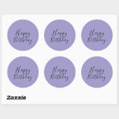 Happy Birthday Lavendel Paarse aangepaste kleur Mo Ronde Sticker (Vel)