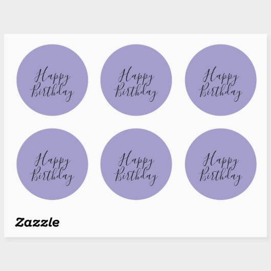 Happy Birthday Lavendel Paarse aangepaste kleur Mo Ronde Sticker (Vel)