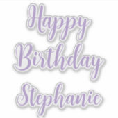 Happy Birthday Lavendel Paarse Custom Name Elegant Sticker (Voorkant)