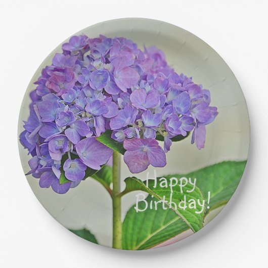 Happy Birthday Lavender Hydrangea Papieren Bordje (Voorkant)