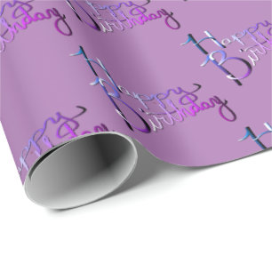 "Happy Birthday" Lavender Silvery Gradient Cadeaupapier