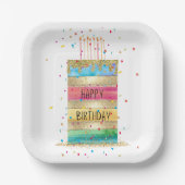 "Happy Birthday" Layer Cake met goud en Confetti Papieren Bordje (Voorkant)