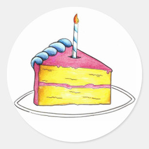 Happy Birthday Layer Cake Slice met Stickers kaars