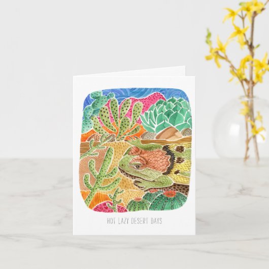 Happy Birthday Lazy Lizard-woestijnlandschapskaart Kaart (Gele Bloem)