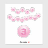 Happy Birthday Leeftijd 3 Roze Bouncy Balls Sticke Sticker (Vel)