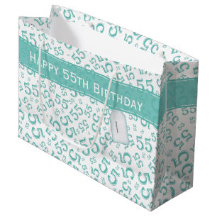 Happy Birthday Leeftijd 55 Getal Patroon Blauwgroe Groot Cadeauzakje