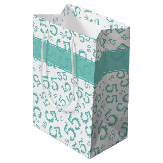 Happy Birthday Leeftijd 55 Getal Patroon Blauwgroe Medium Cadeauzakje (Achterkant Gekanteld)