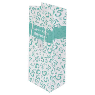 Happy Birthday Leeftijd 55 Getal Patroon Blauwgroe Wijn Cadeautas