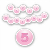 Happy Birthday Leeftijd 5 Roze Bouncy Balls Sticke Sticker (Voorkant)