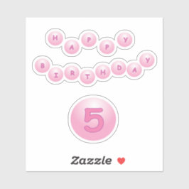 Happy Birthday Leeftijd 5 Roze Bouncy Balls Sticke Sticker