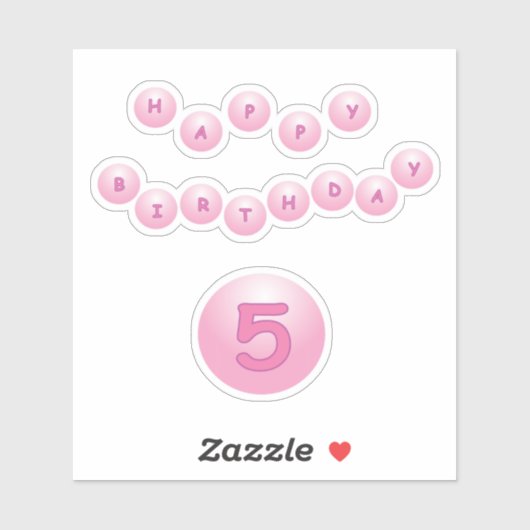 Happy Birthday Leeftijd 5 Roze Bouncy Balls Sticke Sticker (Vel)