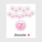 Happy Birthday Leeftijd 7 Roze Bouncy Balls Sticke Sticker (Vel)
