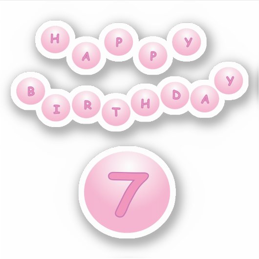 Happy Birthday Leeftijd 7 Roze Bouncy Balls Sticke Sticker (Voorkant)
