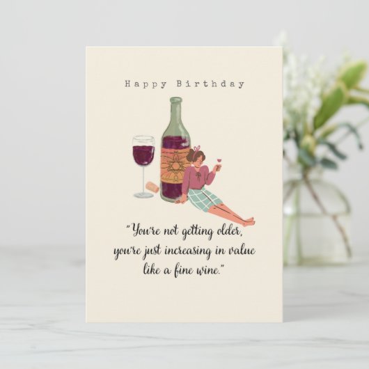 Happy Birthday - Leeftijd en wijn Kaart (Staand voorkant)