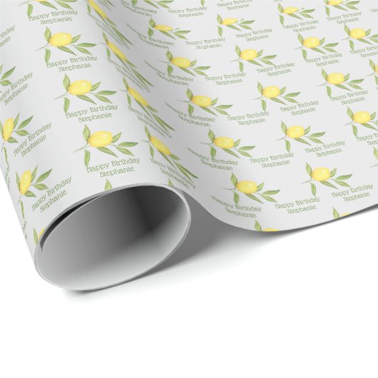 Happy Birthday Lemon Pattern Cadeaupapier (Rol Hoek)
