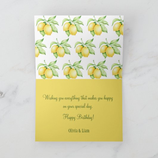 Happy Birthday Lemon Pattern Waterverf Script Kaart (Binnen)