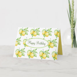 Happy Birthday Lemon Pattern Waterverf Script Kaart