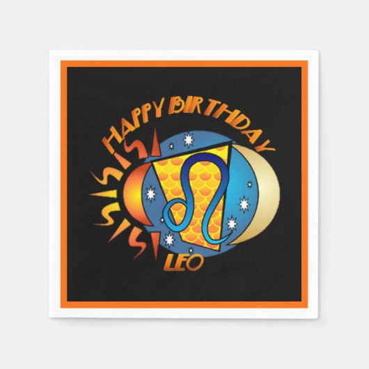 Happy Birthday Leo Zodiac Birth Sign Napkins Servetten (Voorkant)