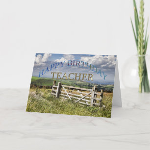 Happy Birthday-leraar, landschap met poort Kaart