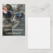"Happy Birthday Let's Pawty" Grappige grijze katte Notitiekaartje (Voorkant / Achterkant)