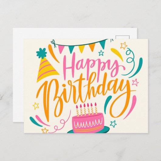 Happy Birthday Lettering Briefkaart (Voorkant / Achterkant)