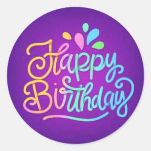 Happy Birthday Lettering Ronde Sticker