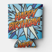 HAPPY BIRTHDAY Leuk Modern Comic Book Blauw Blikjeskoeler (Voorkant)