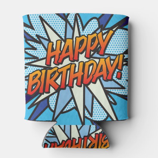 HAPPY BIRTHDAY Leuk Modern Comic Book Blauw Blikjeskoeler (Achterkant)