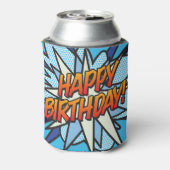 HAPPY BIRTHDAY Leuk Modern Comic Book Blauw Blikjeskoeler (Blikje Achterkant)