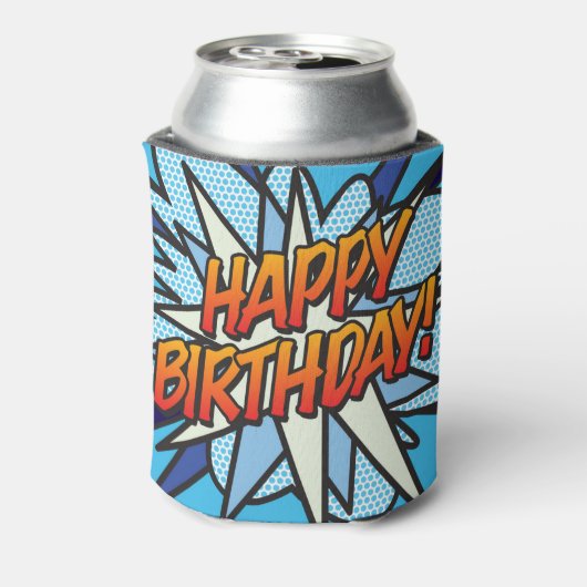 HAPPY BIRTHDAY Leuk Modern Comic Book Blauw Blikjeskoeler (Blikje Achterkant)