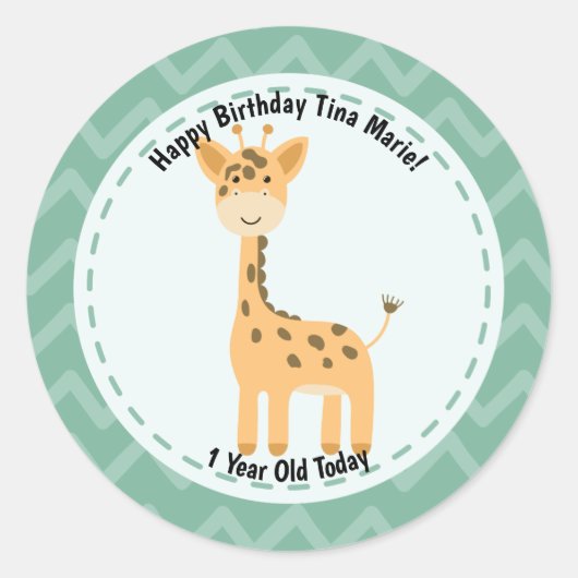 Happy Birthday Leuke Giraffe Zoo Dieren Ronde Sticker (Voorkant)