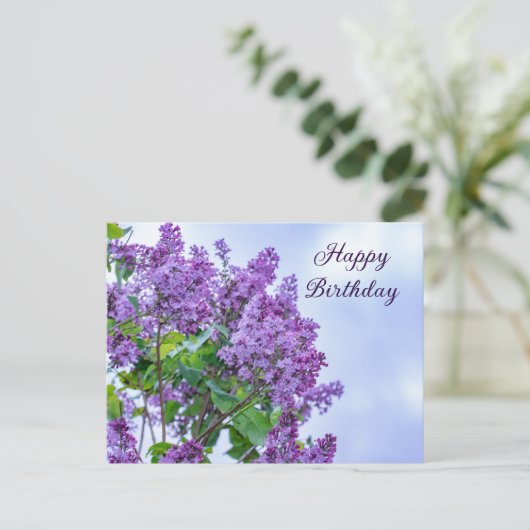 Happy Birthday Levendige Paarse Lila bloemen Briefkaart (Staand voorkant)