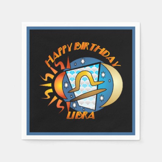 Happy Birthday Libra Zodiac Birth Sign Napkins Servetten (Voorkant)