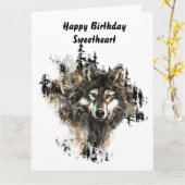 Happy Birthday Lieverd Blank Wolf, Wolven kunst Kaart (Gele Bloem)