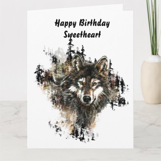 Happy Birthday Lieverd Blank Wolf, Wolven kunst Kaart (Voorkant)