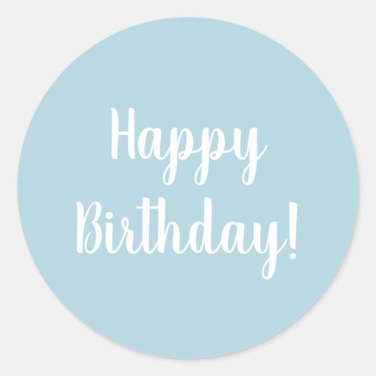 Happy Birthday Light Blue White Typografie Ronde Sticker (Voorkant)