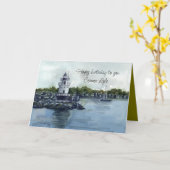 Happy Birthday Lighthouse Waterverf Custom Name Kaart (Gele Bloem)