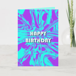 Happy Birthday Lila Aqua Psychedelic Flower Kaart