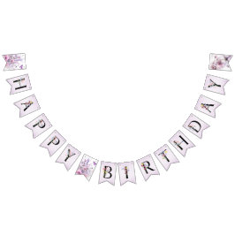 Happy Birthday Lilac Butterfly Watercolor Bunting Vlaggetjes