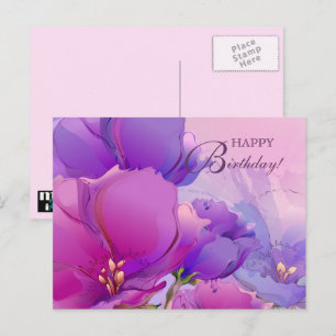 Happy Birthday. Lilac Pink Watercolor Floral Briefkaart