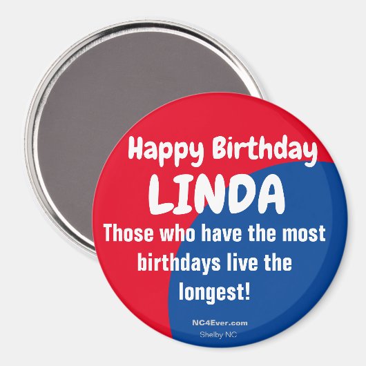 Happy Birthday LINDA Refkoelkast Magnet (Voorkant / Achterkant)