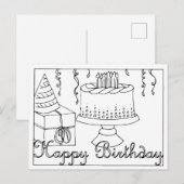 Happy Birthday Line Drawing Briefkaart (Voorkant / Achterkant)