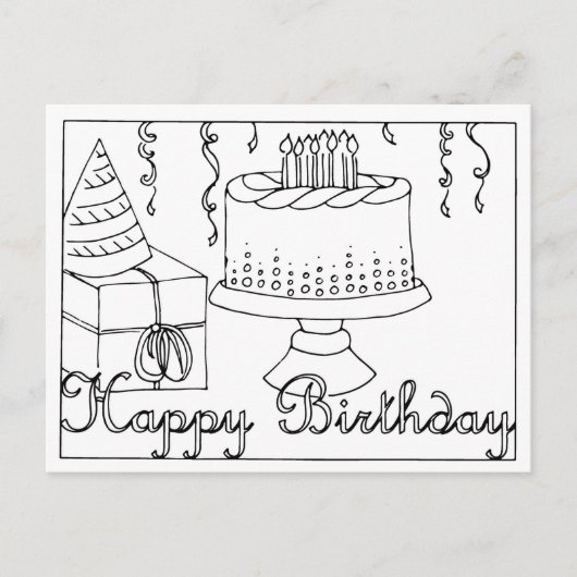 Happy Birthday Line Drawing Briefkaart (Voorkant)