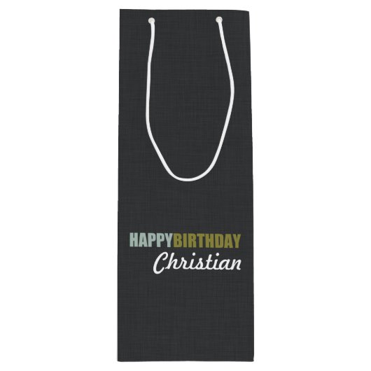 Happy Birthday Linen Gray Wijn Cadeautas (Voorkant)