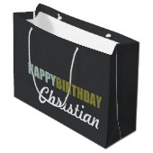 Happy Birthday Linen Grey Personalized Large Cadeautasje (Voorkant Gekanteld)