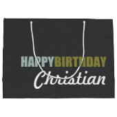 Happy Birthday Linen Grey Personalized Large Cadeautasje (Achterkant)