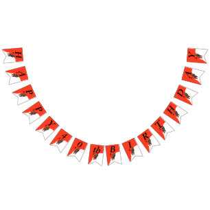 Happy Birthday Little Boys Riding Sled Snow Red Vlaggetjes