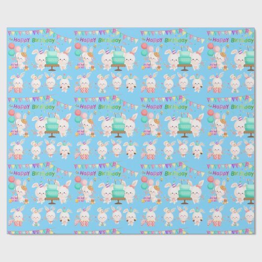 Happy Birthday Little Bunnies Boy Cadeaupapier (Vlak)