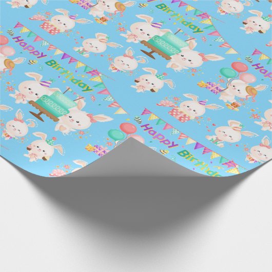 Happy Birthday Little Bunnies Boy Cadeaupapier (Hoek)